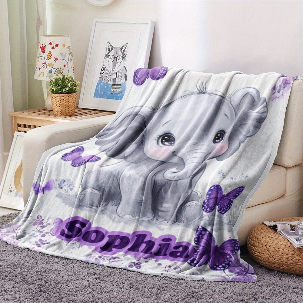 TEMU 1pc Custom Name Cute Flannel Throw Blanket - Soft Polyester Fiber, Machine Washable, Chunky Knit Fleece For Sofa, Travel, Camping, Living Room,