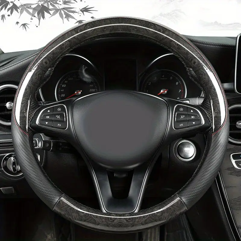 Wood Grain Steering Wheel Cover – Black Synthetic Leather – Fits 14.5-15.5 Inch Wheels – Universal