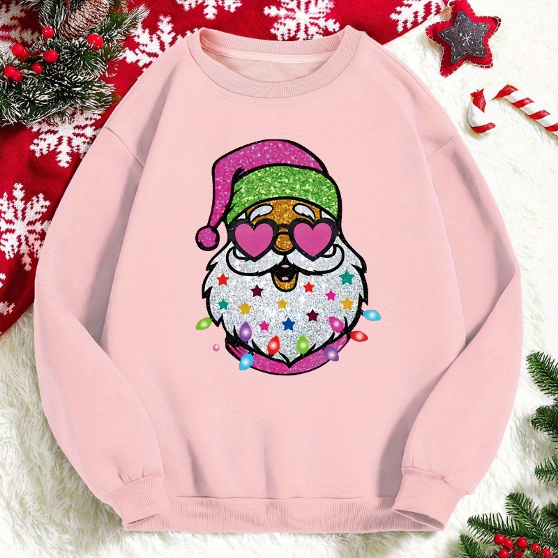 

Christmas Santa Claus Printed Sweatshirt, Soft Casual Long Sleeved Round Neck Pullover, Comfortable And Loose, Women's Clothing