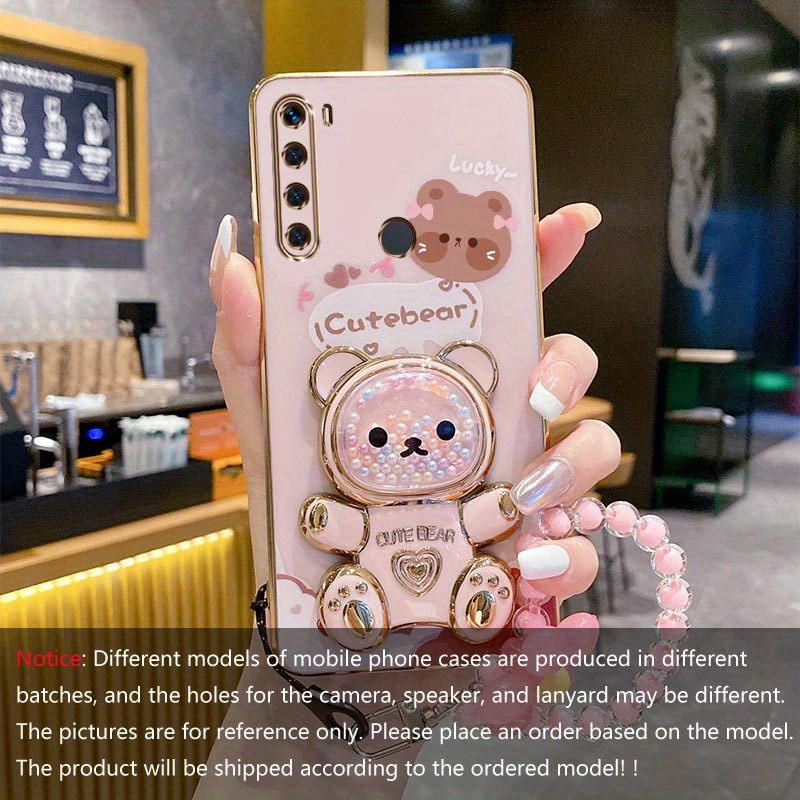 TEMU Colorful Flower Lanyard Phone Case With A Cute Bear Holder For Redmi Note 8t-8, Featuring A Soft