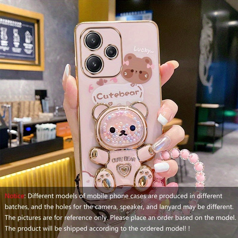 TEMU Colorful Flower Lanyard Phone Case With A Cute Bear Holder For Xiaomi Redmi 12 5g, Featuring A Soft