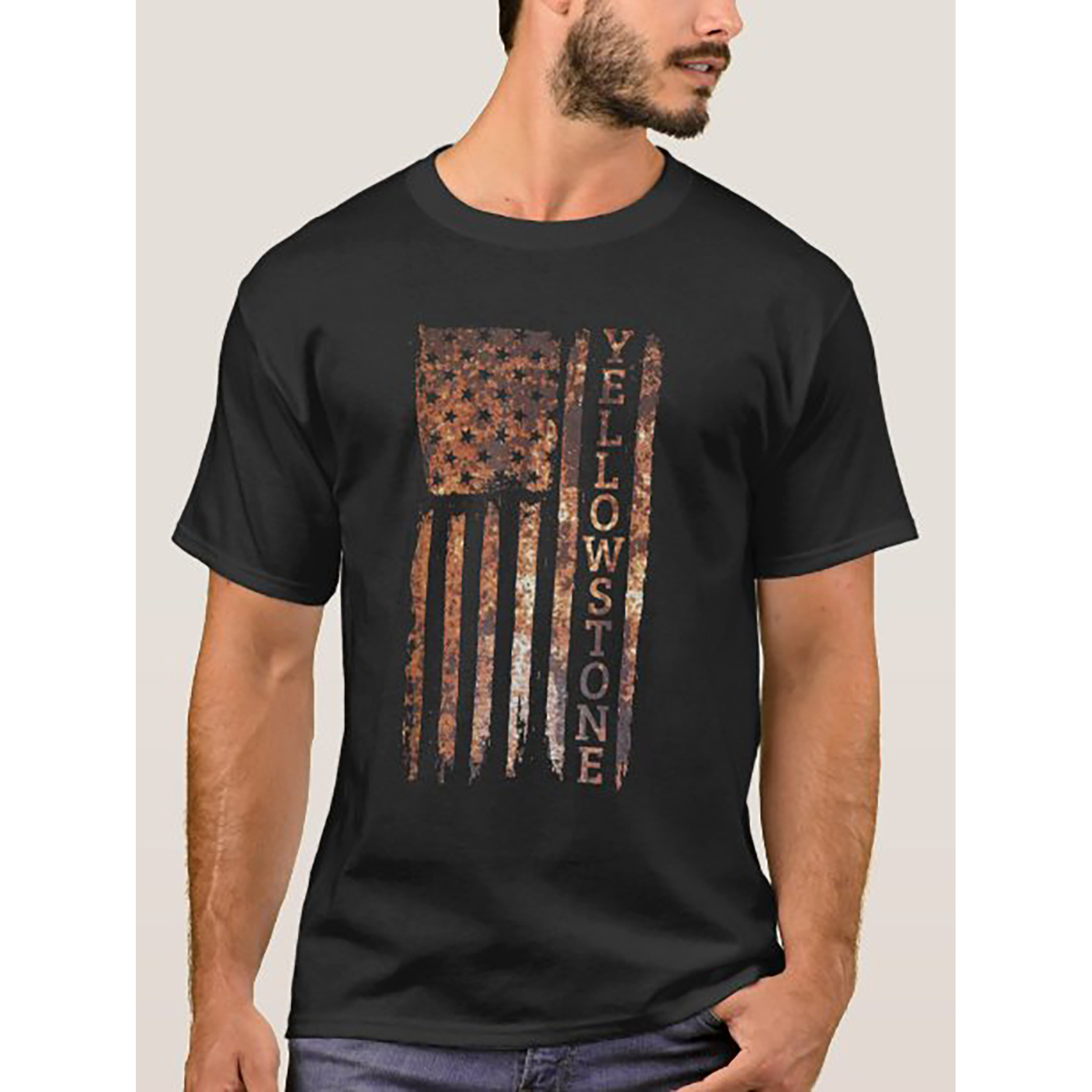 

Yellowstone American Flag Patriotic Usa Yellowston T-shirt Mens Unisex Funny Cotton Short-sleeve T-shirt