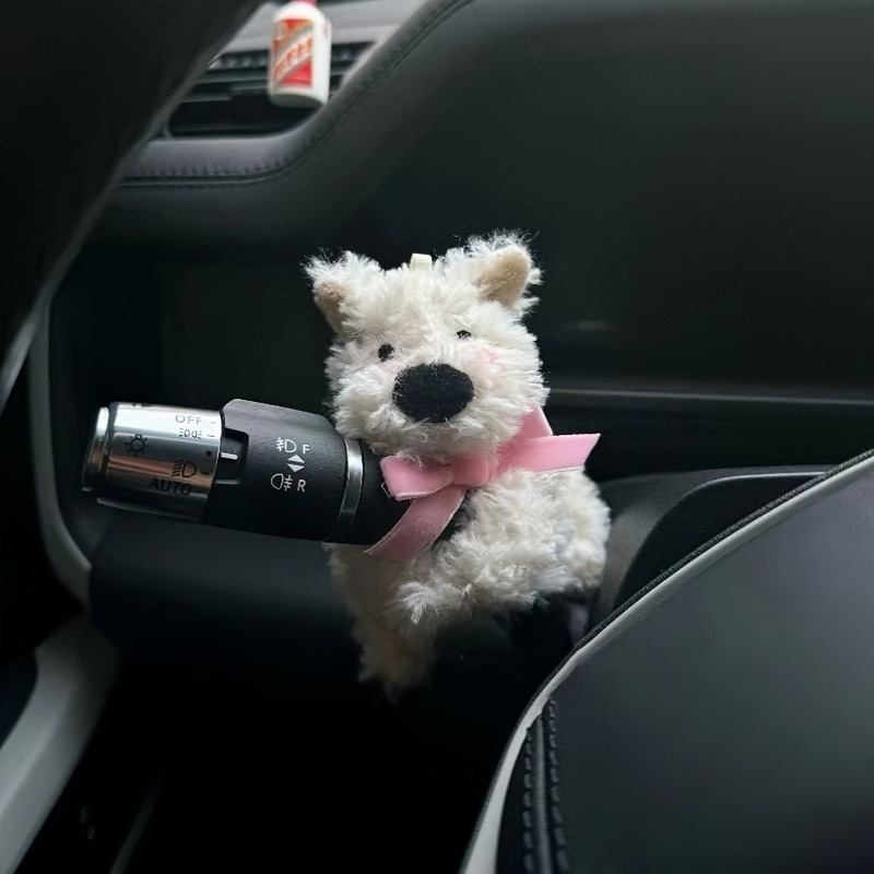 

Cute Fabric Dog Car Dashboard Trim, Clip-on Plush Puppy, Steering Signal Lights & Wiper Bar Decor, Vehicle Interior Accessory, Durable Material