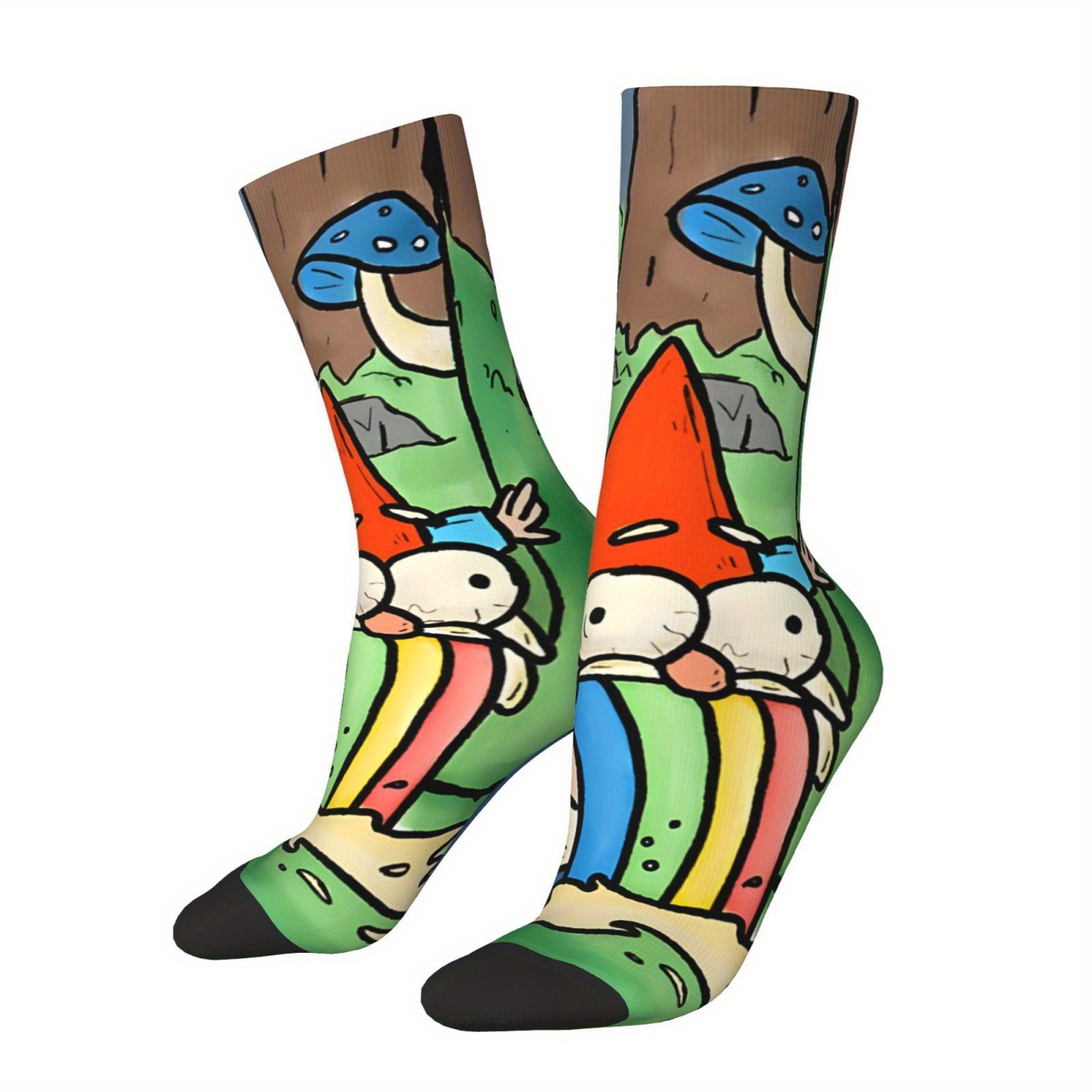 

1 Polyester-spandex Blend Unisex Crew With Cartoon Gnome & , Hip Hop Retro Inspired Novelty Footwear For , Funny Gift