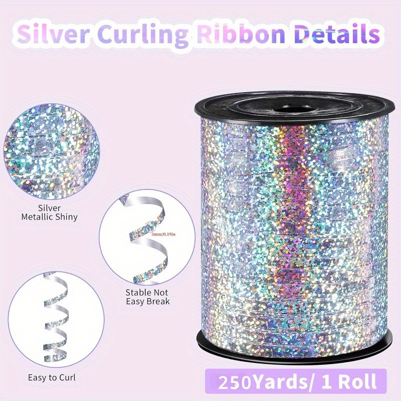 

Waterproof Silver Curling Ribbon Tape - Metallic Shiny Plastic Gift Wrap For Wedding, Birthday, And Holiday Decorations - Stable, Easy To , And Break-resistant