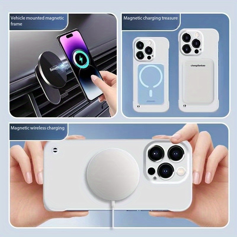 3pcs [1 Phone Cover with 2 Clear Screen Protectors] Simple Solid Color Magnetic Suction Frameless Half-Edged Ultra-Thin Heat Dissipation Shell Mobile Phone Case Compatible with for iphone 16 Pro Max 15 14 13 12 11 Pro Plus Series