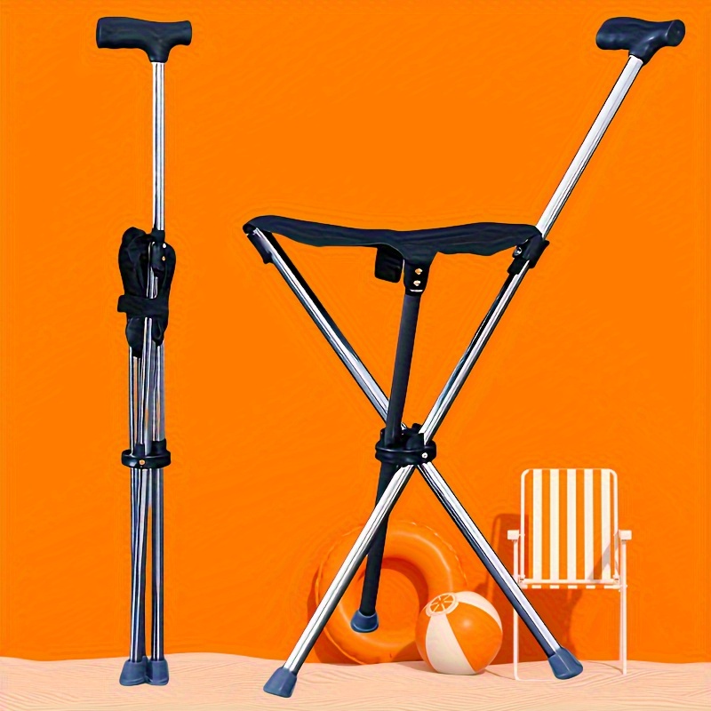 

Adjustable Stainless Steel Cane With Folding Chair Seat - Lightweight, Anti-slip, Portable Hiking Stick For Seniors, Ideal For Outdoor & Sports