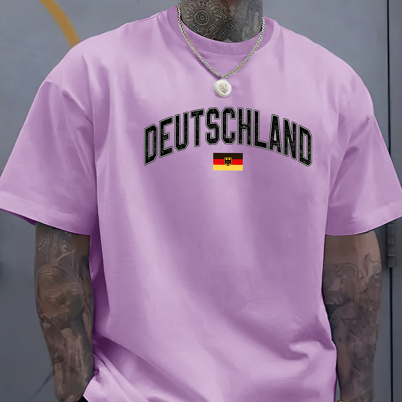 

Deutschland Alphabet Print T-shirt - Polyester Knit Fabric, Ribbed Crew Neck, Regular Fit, Short Sleeve Tee For Adults With Detail - Summer Collection