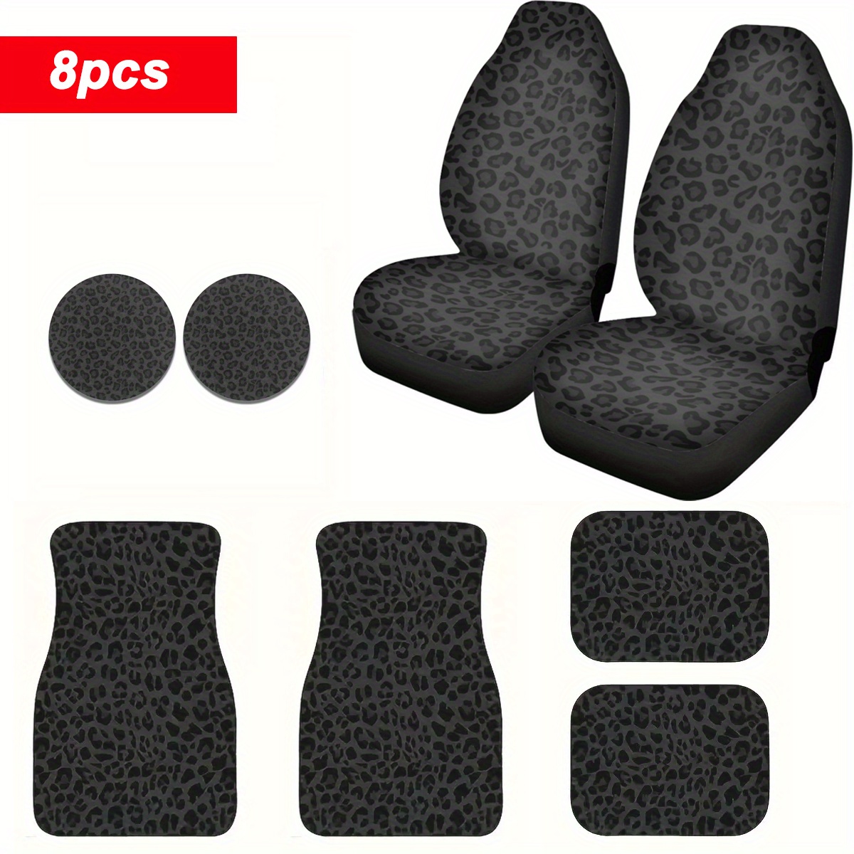 

8pcs Leopard Print Universal Car Seat Cover, Car Floor Mats Interior Accessories Car Coasters For Car Suv Trucks Car Interior Decorations