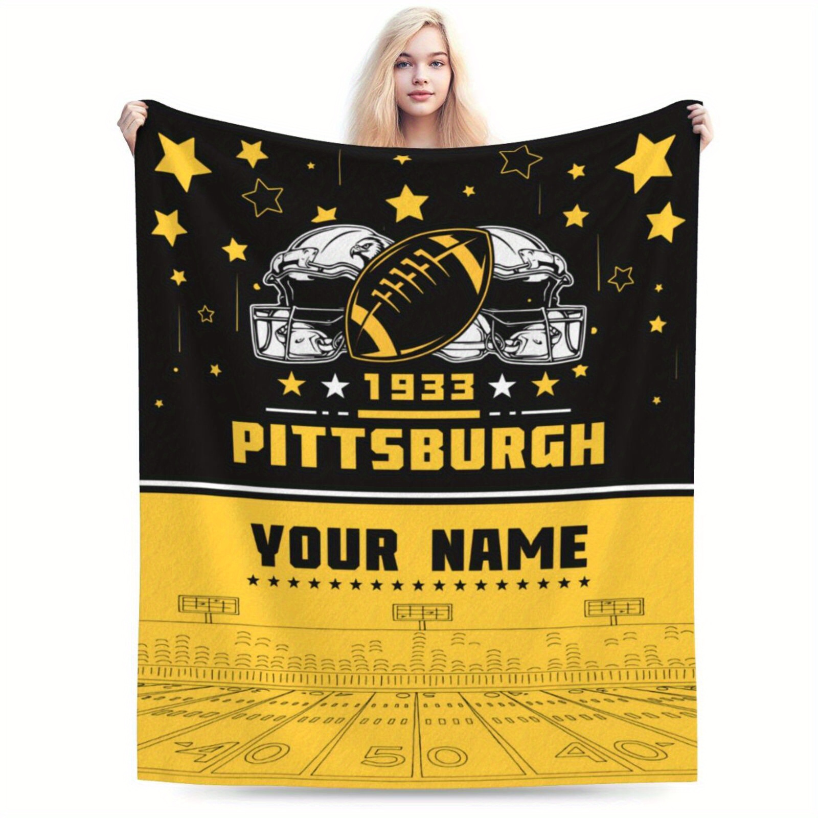 

Personalized Pittsburgh Football Fan Blanket - , Custom Name Option, Travel & Home Decor