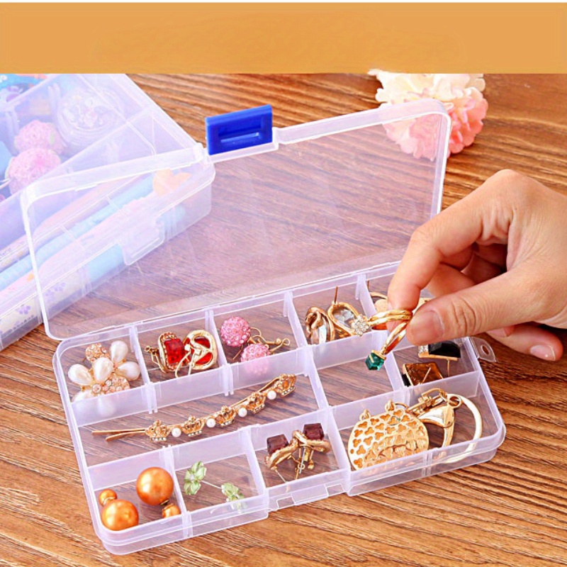 

5pcs Transparent Plastic Bead Storage Container, 10/15 Compartments, Suitable For Travel Jewelry, Rings, And Small Parts Storage Boxes, , Jewelry Boxes