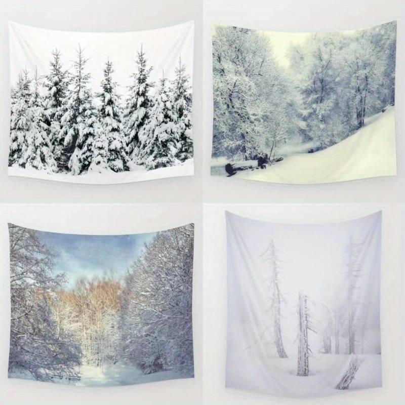 Tapisserie Murale Forêt Enneigée - 230x180 Cm, Bleu Clair - Impression HD, Tissu Polyester, Pour Salon Ou Chambre