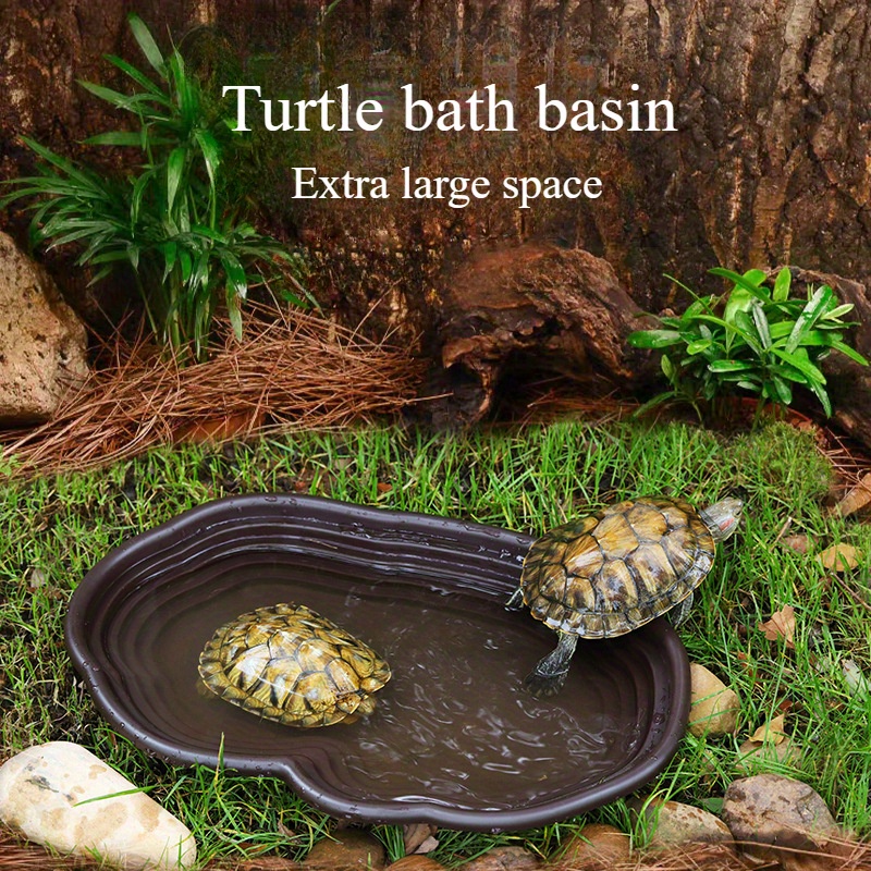Extra-large Turtle Bathing Basin - Durable Plastic, Ideal For Amphibians & Reptiles, Perfect For Basking And Drinking