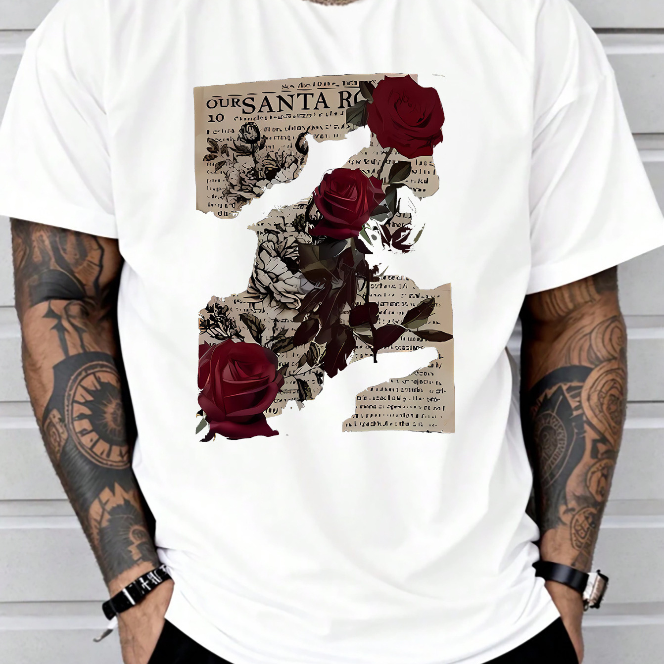 

Men's T-shirt, Men's Personality, Rose Print, Men's Outdoor Casual Top, And Fashion Coexist