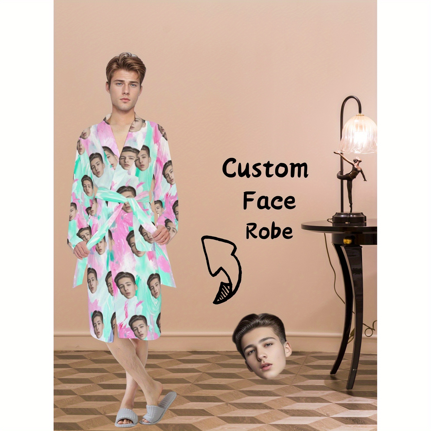 

Custom Face Print Men's Robe - Personalized Sleepwear With A Unique Design