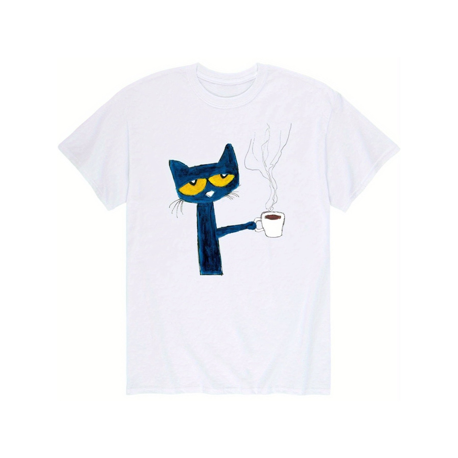 

Pete Cat- Coffee- Men's Short Sleeved Printed T-shirt- Large 220g