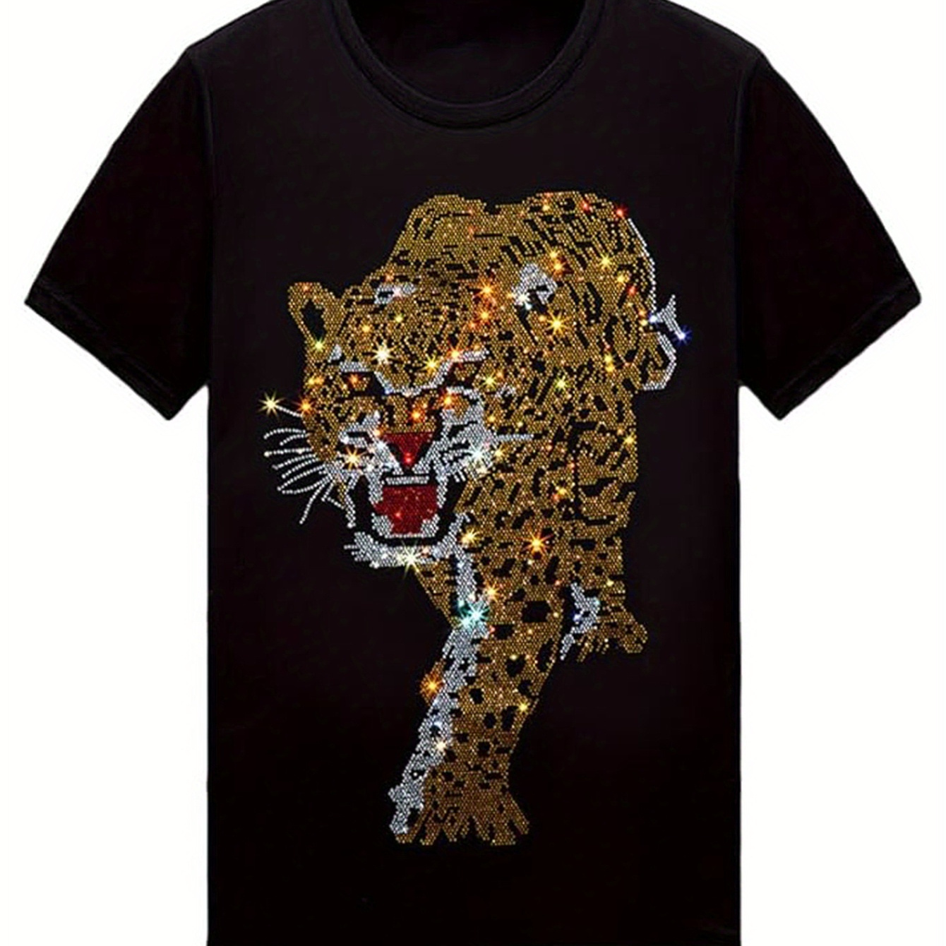 

Tiger Print Men's Cotton Pattern T-shirt, Casual Short-sleeved Round Neck Game T-shirt, Men's Outdoor T-shirt