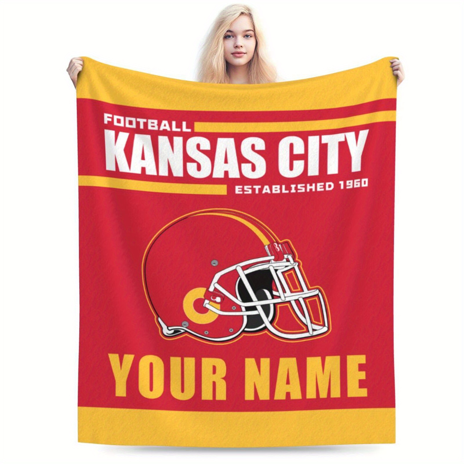 

Custom Kansas Fleece Blanket - Personalized Rectangular Knit Fabric Throw For Fans, Men, Women - Add Name For Travel, Home Sofa Bed Decor - Polyester Rectangle Shape No Power Needed