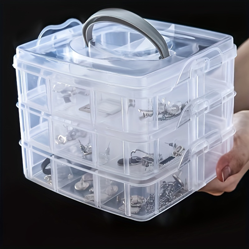 

1pc Clear Acrylic 3-tier Adjustable Organizer Box With 18 Compartments - Uncharged Storage Solution For Toys, Jewelry, And Accessories