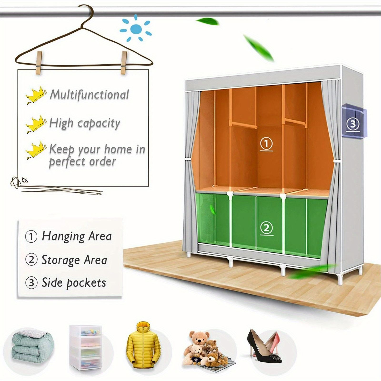 portable closet storage organizer wardrobe shoe rack rack dust proof non woven fabric details 2