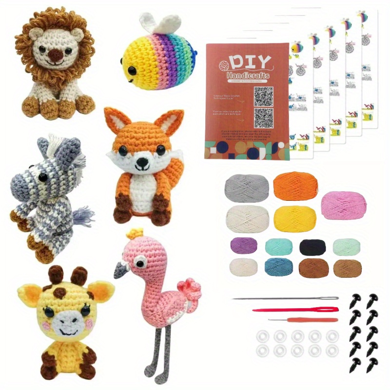 

6-pack Diy Crochet Kit For Beginners – Animal Plush Doll Crochet Crafting Set With Yarn, Patterns & Video Tutorials – Lion, Flamingo, Zebra, Fox, Bee, Deer – All , Handmade Gift For & Christmas