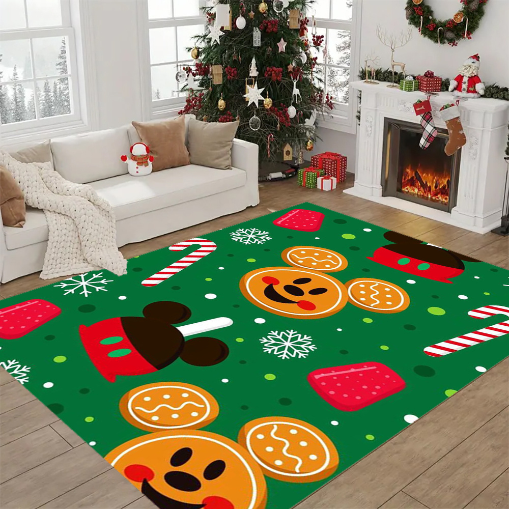 

Merry Christmas Mickey Mouse Gingerbread Carpet, 800g/m2, Polyester, Office Chair Mat, Festive Holiday Gift, 1.8m+ Long Edge, 2.16m² Area, Office Furniture Decor