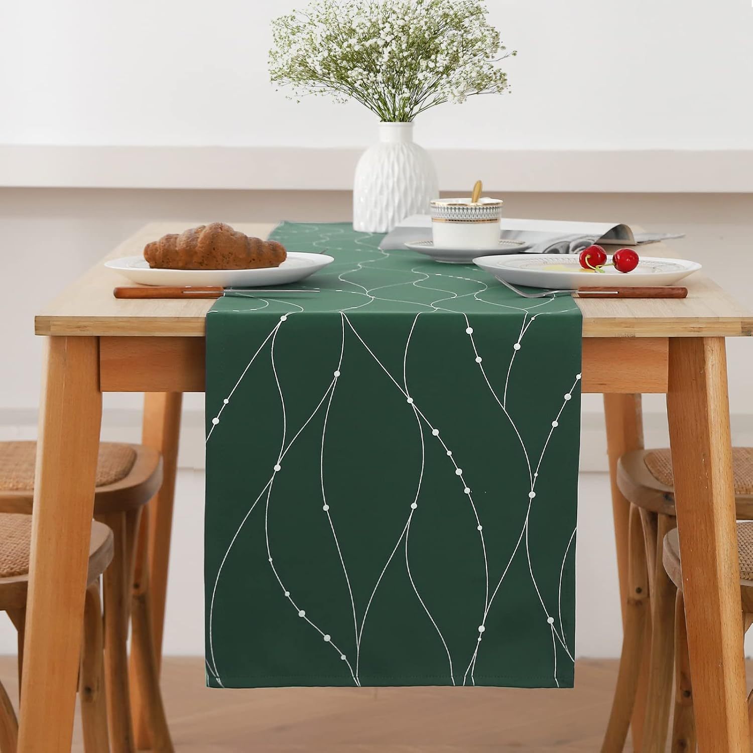 

Classic Farmhouse Table Runner - 72" Long, Green For Weddings, Birthdays & Parties | Polyester, Indoor Dining