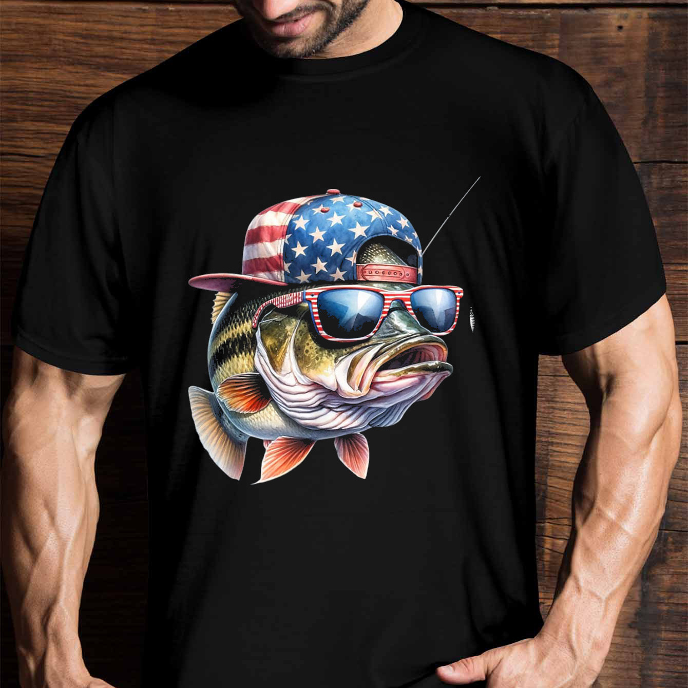 

Funny Fishing And Gifts American Flag Men's , Short Sleeve Novelty Cotton Shirt Classic Version, Round Neck, T-shirt