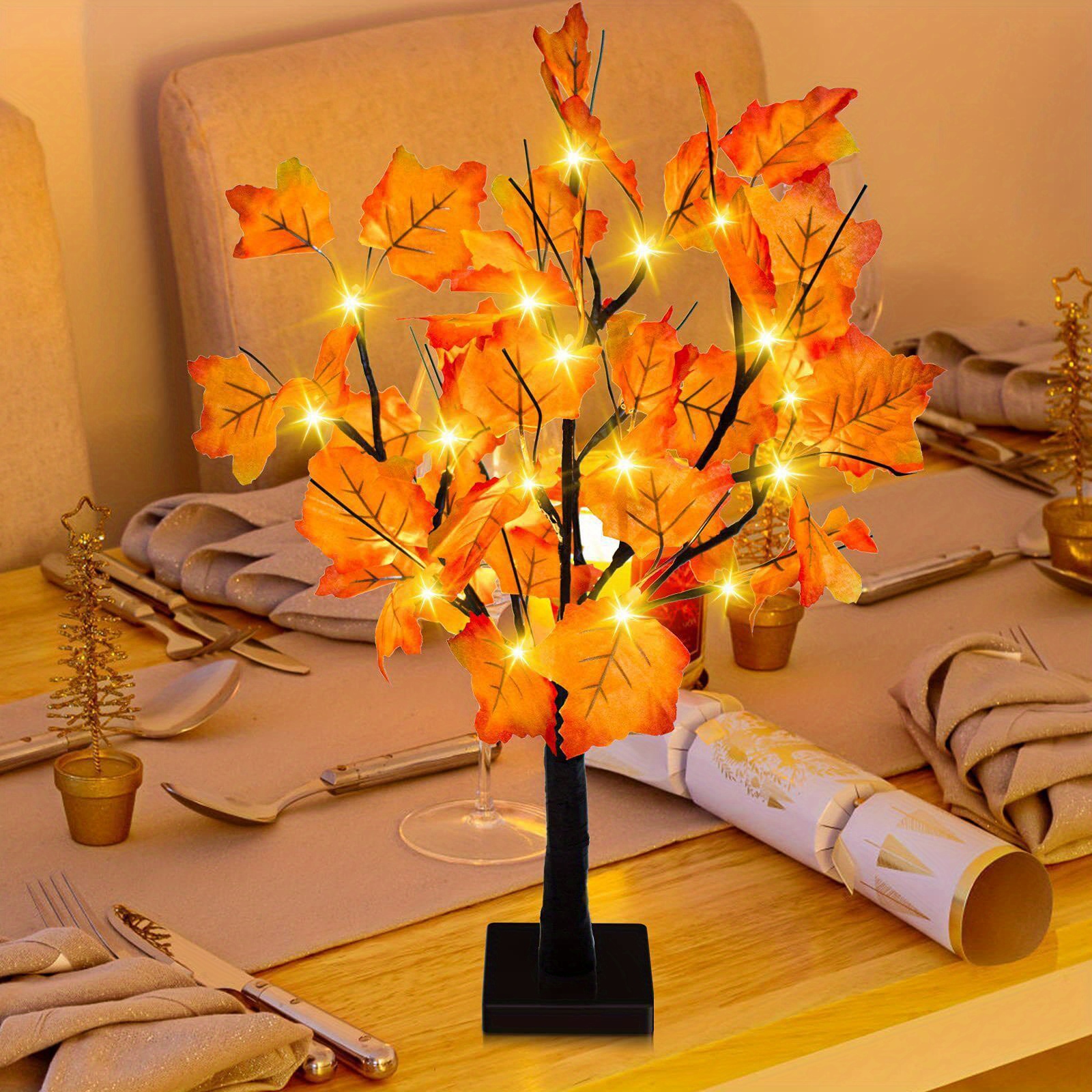 TEMU 1pc 1pcs Battery Or Usb Powered 24" Lighted With 24 Warm Leds, Branches & Adjustable Artificial Lights Suitable For Home, Tabletop Tree -