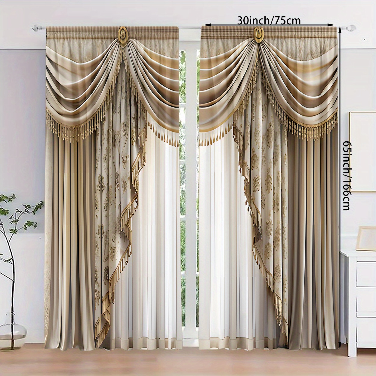 TEMU 2pcs Set Luxury Curtains - Light , Rod For Bedroom, Room, Decor - Durable , Washable