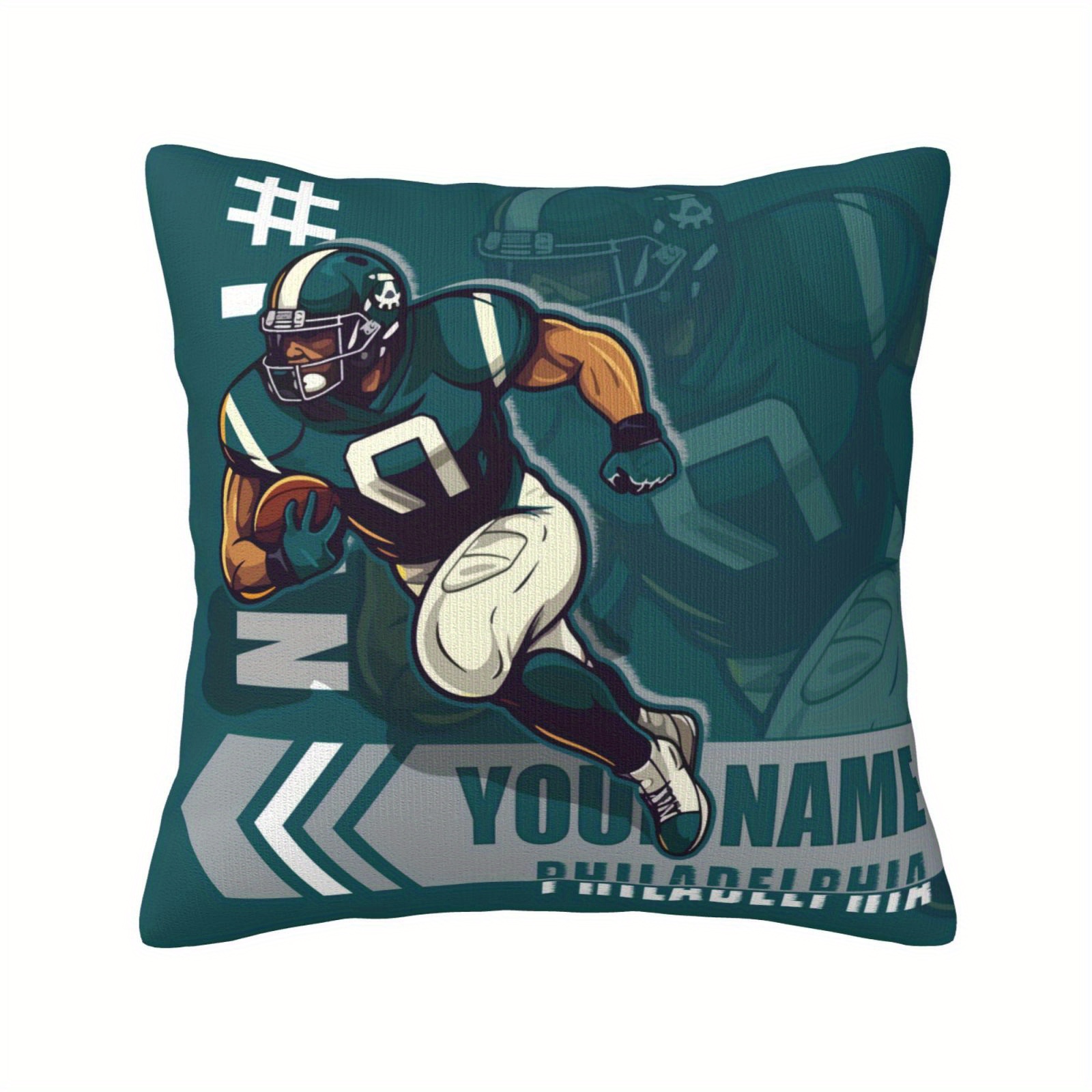 

Customizable Philadelphia Throw Pillow Cover - Personalized Sports Design, 18x18 Inch, Teal & Green, Polyester, Knit Fabric, Ideal For Bedroom & Living Room Decor, Eagle Decor