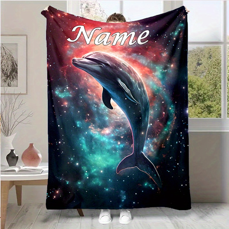 

Personalized Dolphin-themed Blanket - Custom Name, Bed, Sofa, Office Chair | Ideal Christmas & Halloween Gift