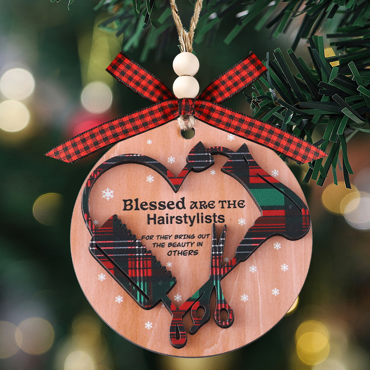 

Blessed Are The Hairstylist" - Wooden Christmas Ornament For Hairdressers, Salon Decor With Comb, Dryer & Scissors Design, Perfect Gift For , Best For Christmas