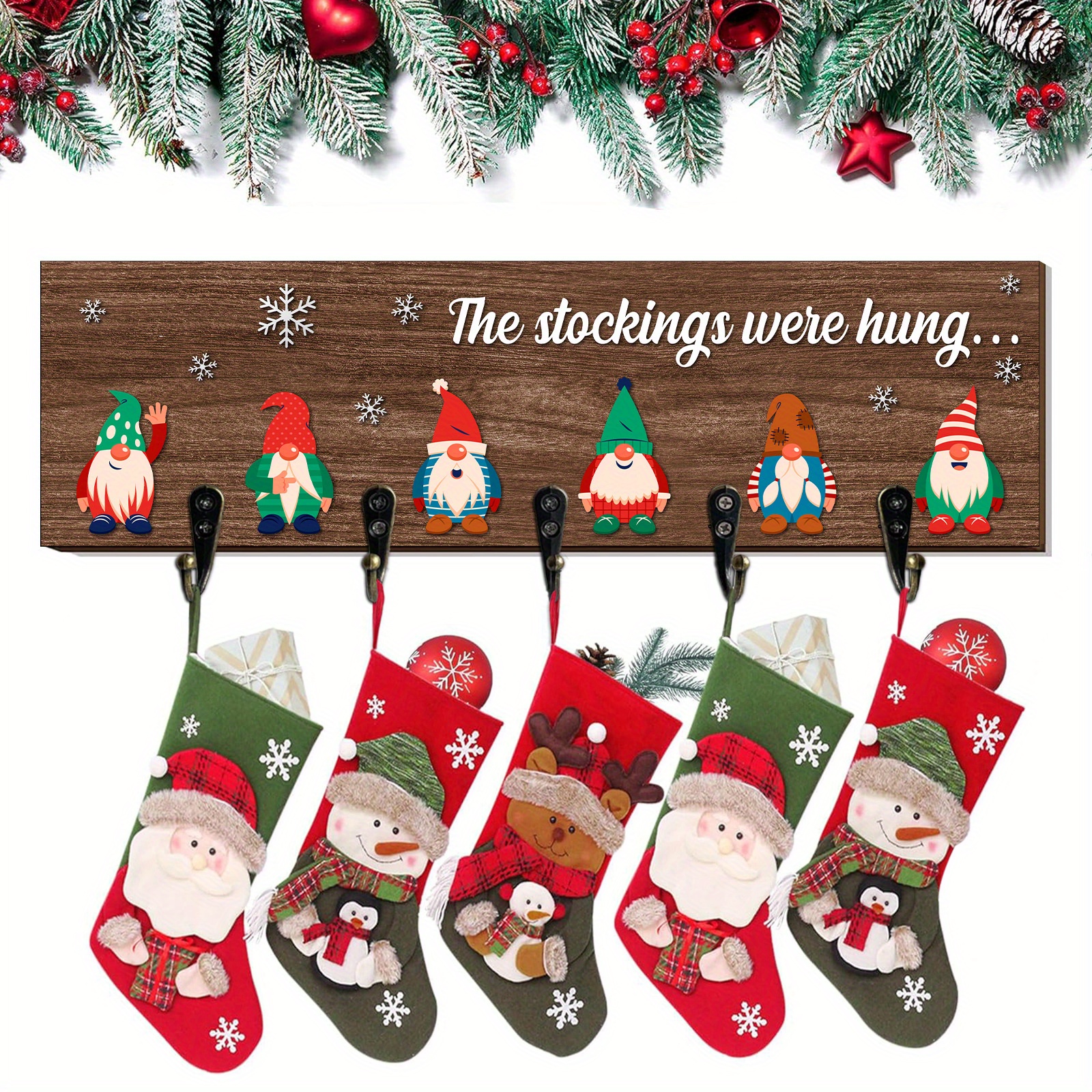 

Christmas Gnome For Mantel - Festive With 5 Hooks For Holiday Decorations, Easy Wall Mount Installation For Christmas, Easter, , Thanksgiving - Universal Seasonal Ornament Hooks