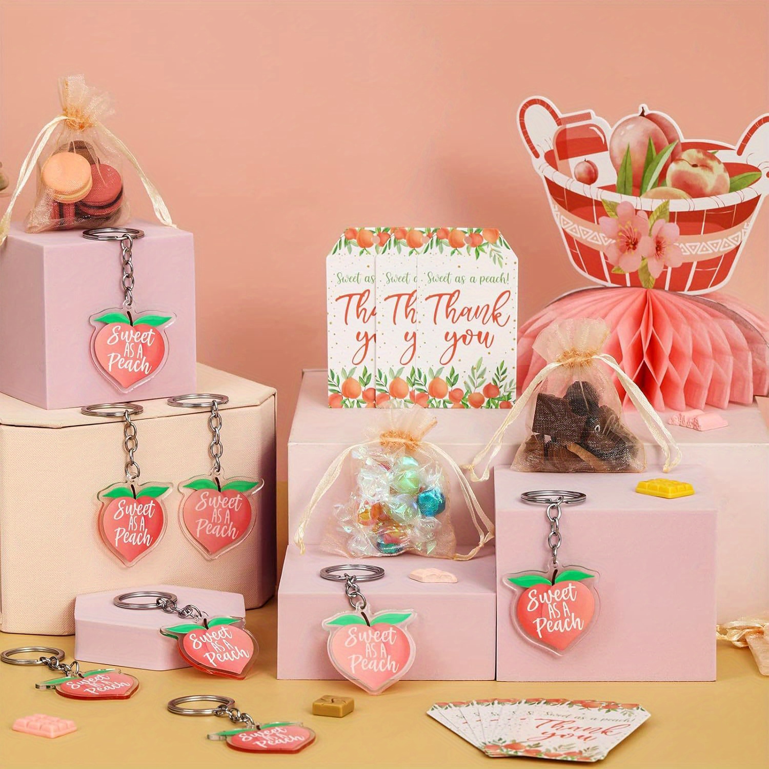 24 pack sweet a peach keychains pink organza bags fruit Temu