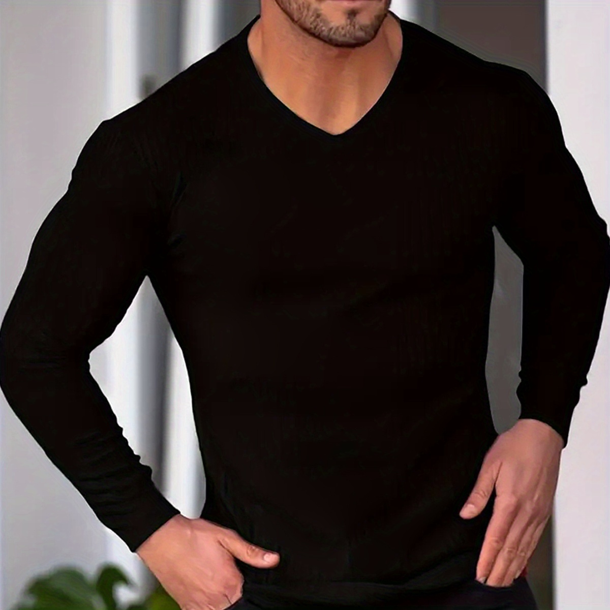 

Men' Long-sleeve V-neck T-shirt For Spring And Autumn