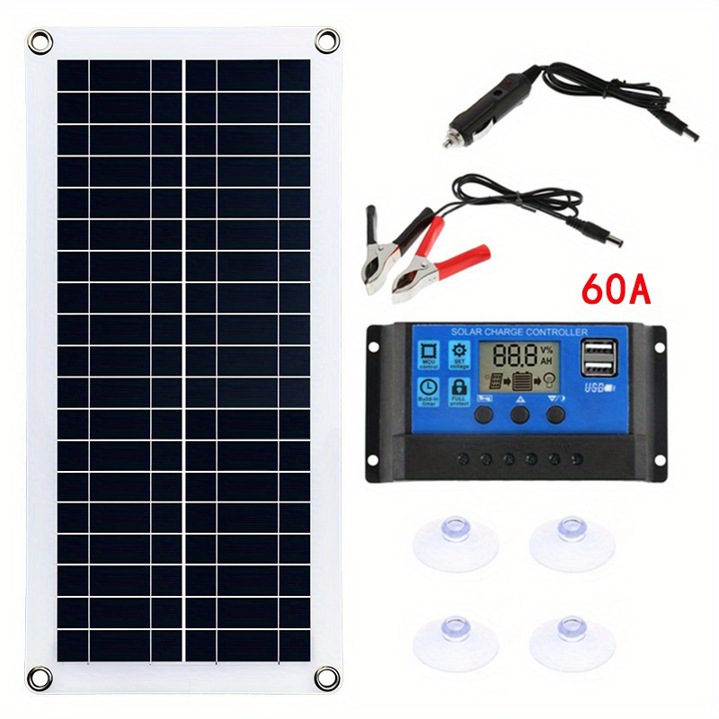 TEMU Portable Solar Panel Kit With 12v And 18v Options - Features An Usb Charging Interface And A Built-in Controller, Ideal For Mobile Devices, Rvs, Vehicles, And Outdoor Activities