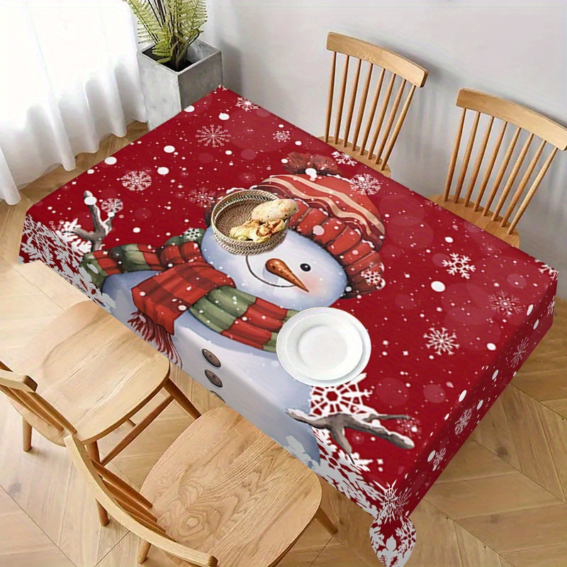 

1pc Merry Christmas Tablecloth, Festive Snowman & Snowflake Design, Polyester, Durable & Stain-resistant, Easy To Clean, Square, Machine-woven, Home Kitchen & Dining Decor