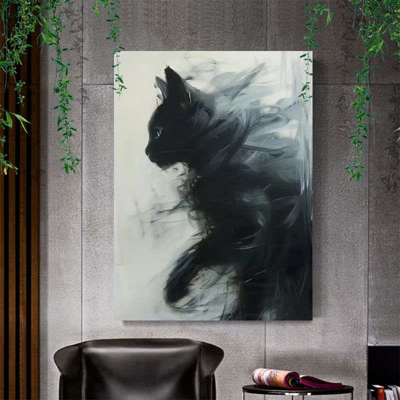 

1 Pc Wooden Framed Charming Black Cat Watercolor Canvas Painting (1)thickness 2.25cm/ 0.9inch Wall Art Prints Poster Wall Picture Decor For Home Gifts, Living Room, Bathroom, Bedroom, Kitchen