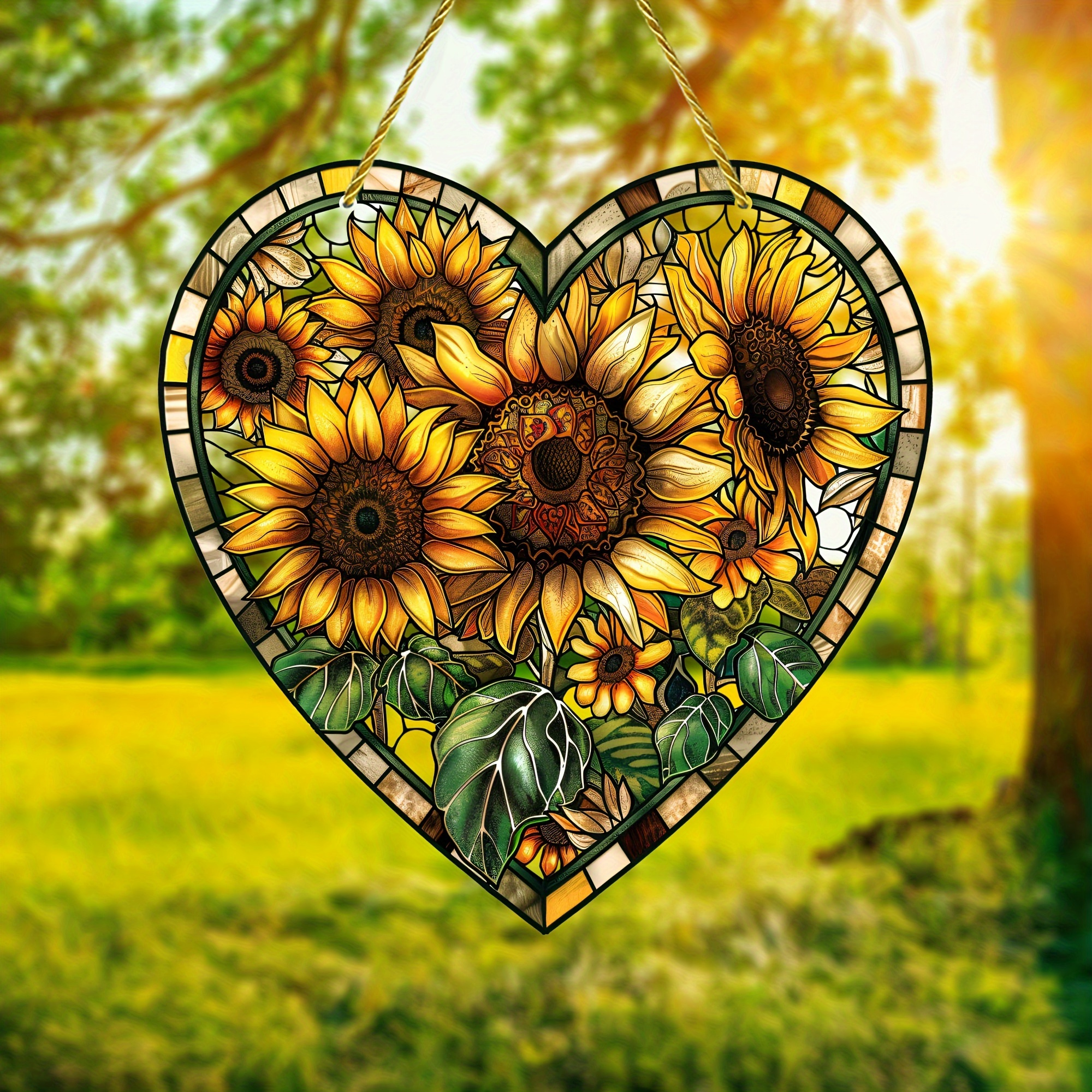 

Sunflower Suncatcher, Heart-shaped Stained Acrylic Window Hanging, 8"x8" Acrylic Thanksgiving Decor, Wall Art For Room, Garden, Farmhouse, Housewarming Gift, Mother's Day Present