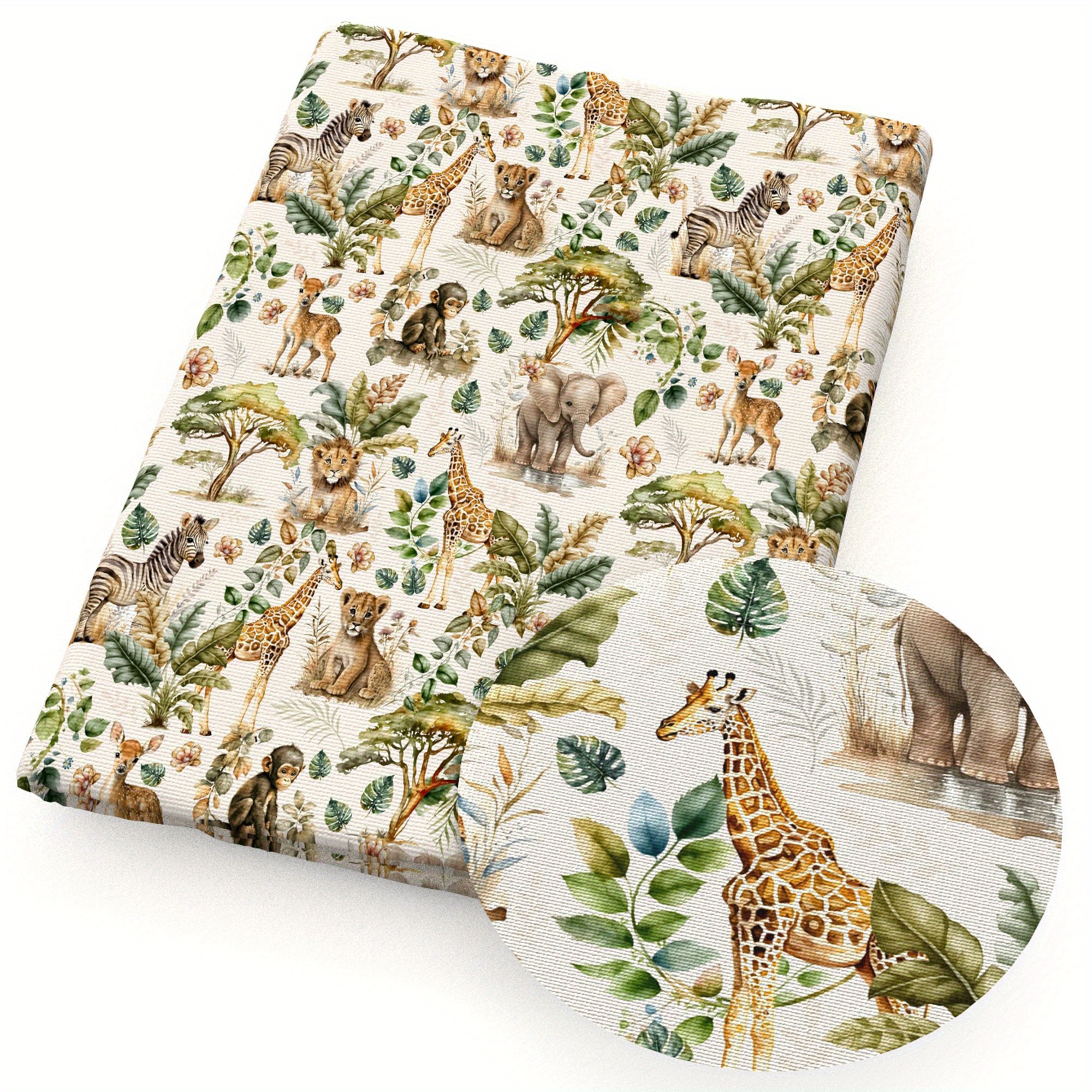 Image of 1pc Tropical Leaves Animals Series Bird Monkey Tiger Elephant Pattern Quilting Fabric-17.7x19.68inch (45x50cm) Polyester Craft Fabrics Handmade Fabric Precut For Craft