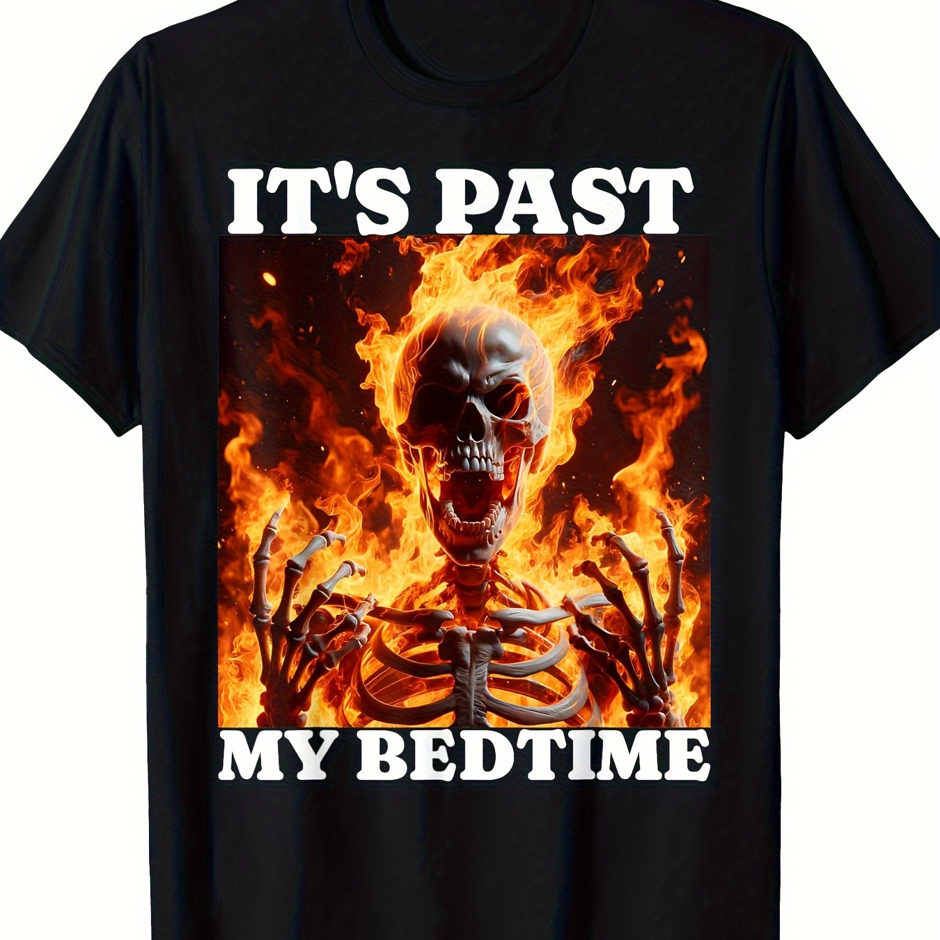 

Past Bedtime Funny Skull Meme Flame Tired T-shirt - 180g