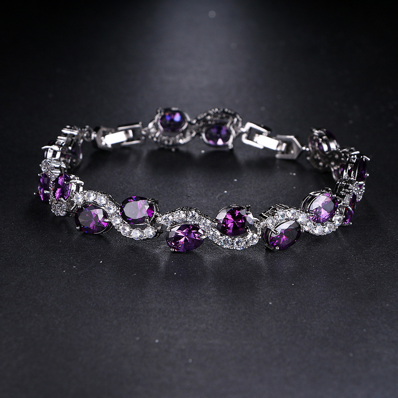 TEMU Elegant Ladies' Purple Oval Synthetic Synthetic Zirconia Bracelet With Clear Accents - Sparkling Jewelry Gift For Birthdays, Anniversaries, Special Occasions & Casual Attire
