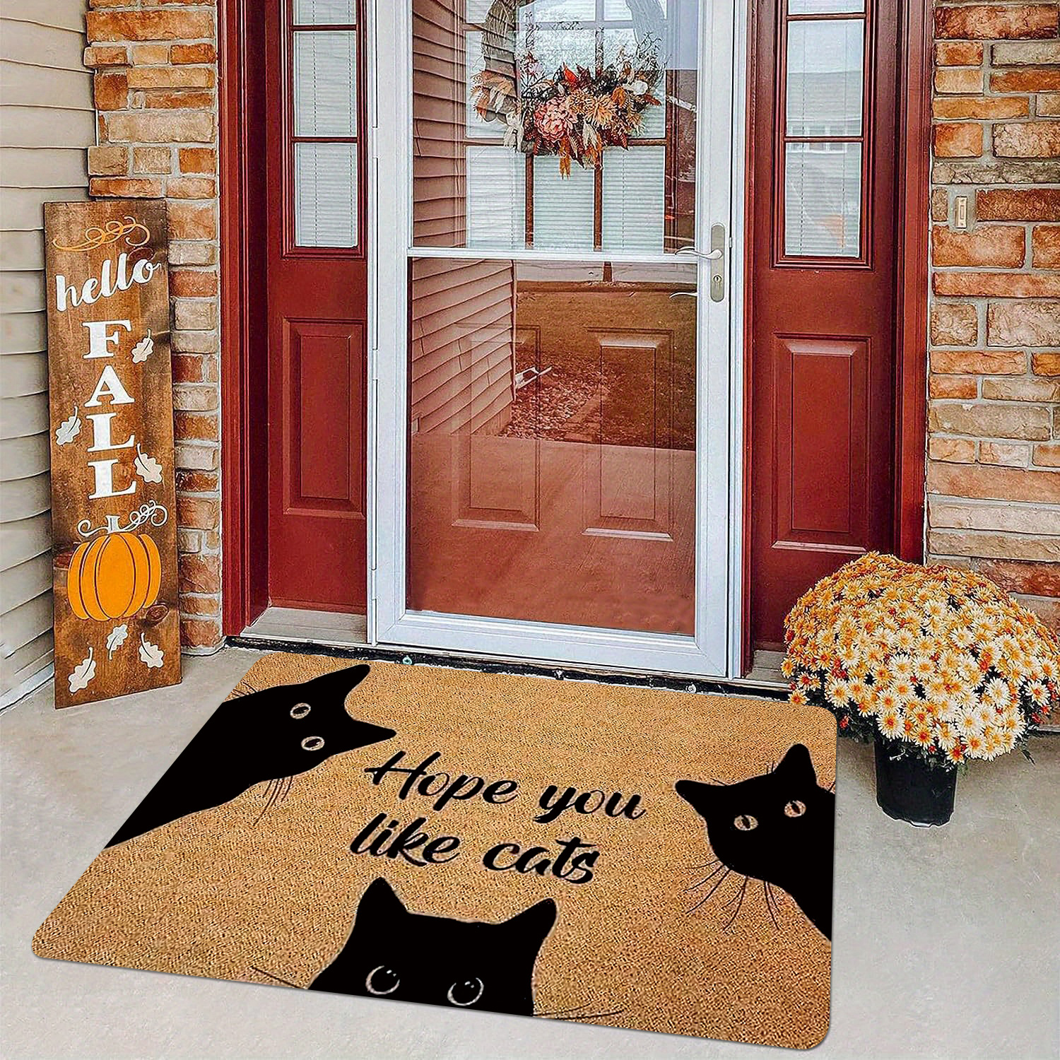 

1pc You Like Cats Slogan Doormat With Anti-slip Backing, Polyester, Machine Washable, Lightweight For Living Room Bedroom Dining Room Entryway - 1.2cm Thick Sponge Carpet