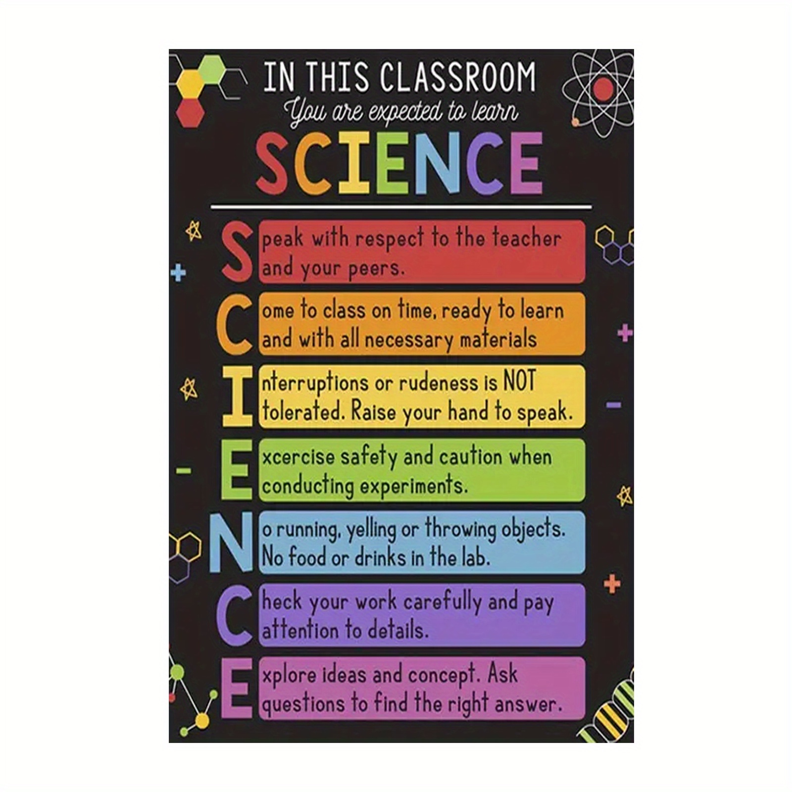 TEMU 2d Flat, 2d Flat, 1pc A Poster Outlining Science Classroom Rules - An Educational Behavior Chart Emphasizing , Safety, And Listening. This Large