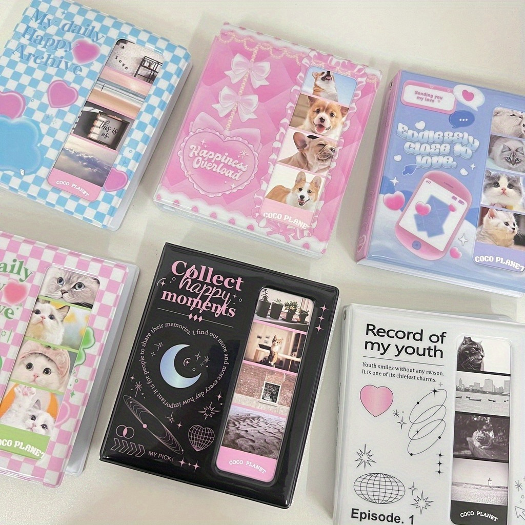     4 grid photo album with 60 pockets durable pp material cute designs for postcards photo cards more features   love themes ideal for collecting memories 0
