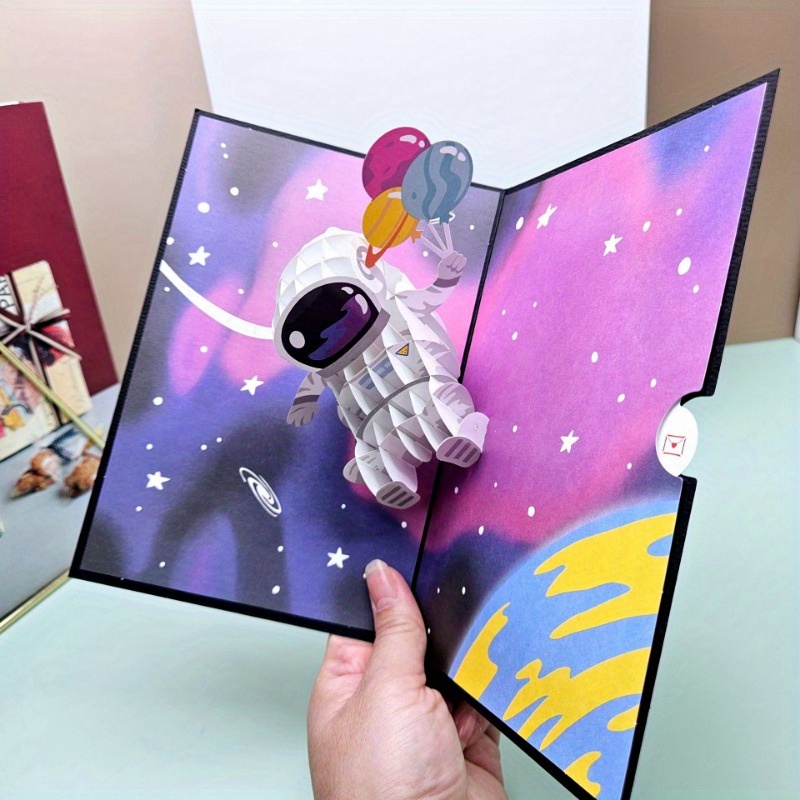 

Carte de vœux 3D pour adolescents - Carte de célébration spatiale polyvalente pour anniversaire, Noël, , Mardi Gras et diplôme avec enveloppe