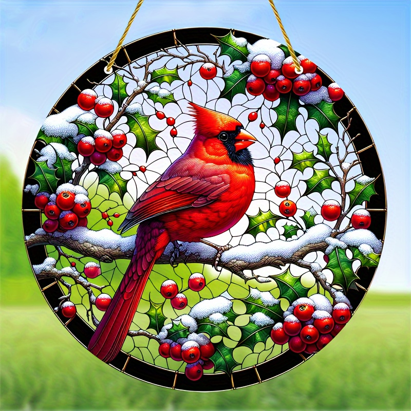 

Vibrant Red - Translucent Acrylic Window Or Wall Hanging Decoration With And Snowy Branch, Christmas, Thanksgiving, And New Year Outdoor Decor