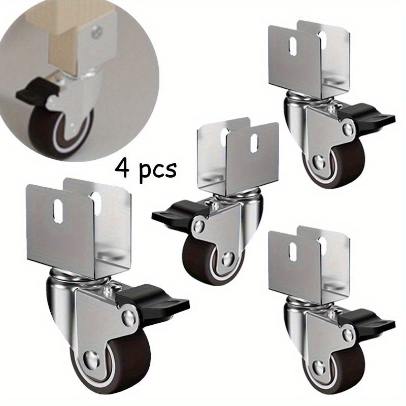 

4-pack Universal Swivel Casters With Brake, Rubber Mute Wheels For Furniture, Cabinet Drawer Rollers, Heavy Duty Metal Mounting Plates Hardware Accessories