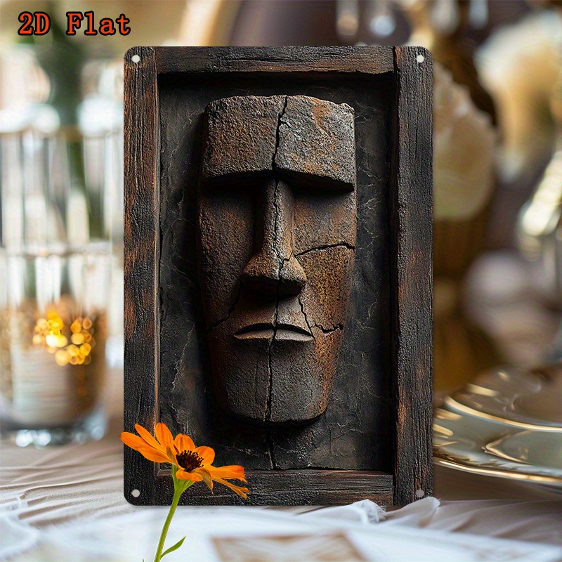 

Panneau mural vintage en aluminium Moai - 1 pièce 8x12 pouces Visage Moai Tiki en métal pour la maison, le café, le porche, la décoration de jardin